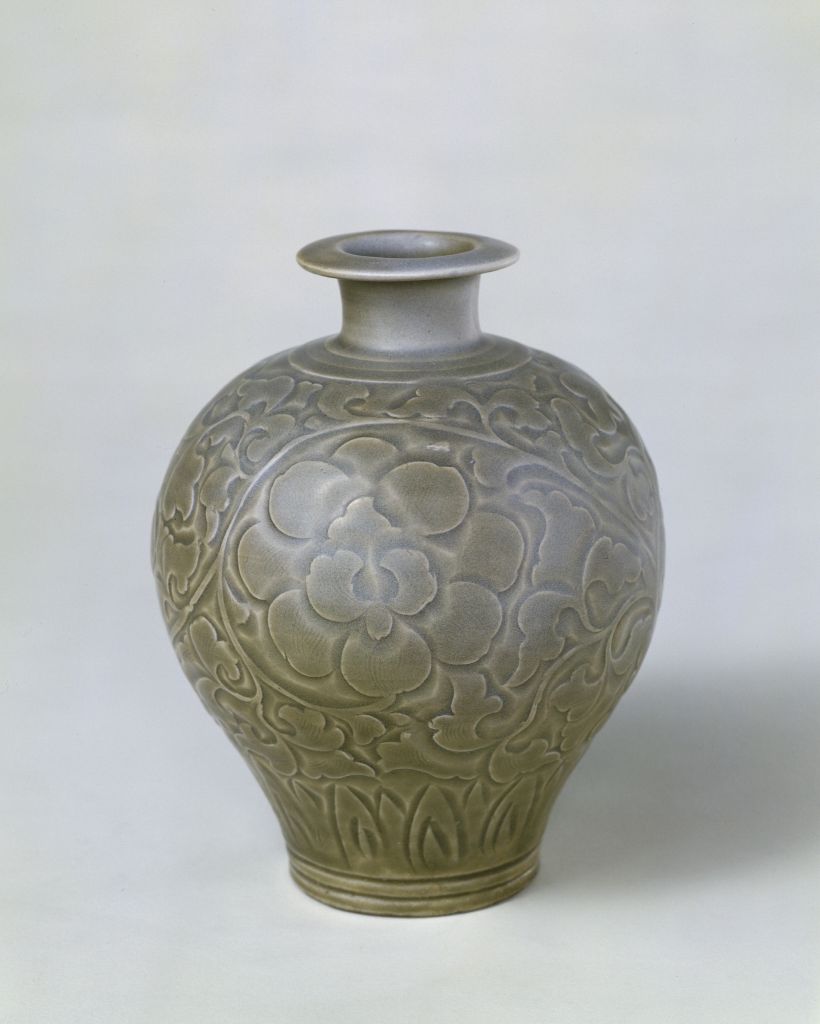 图片[1]-Blue glaze carved vase of Yaozhou kiln-China Archive